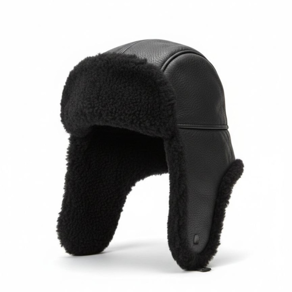 Black Shearling Aviator Hat